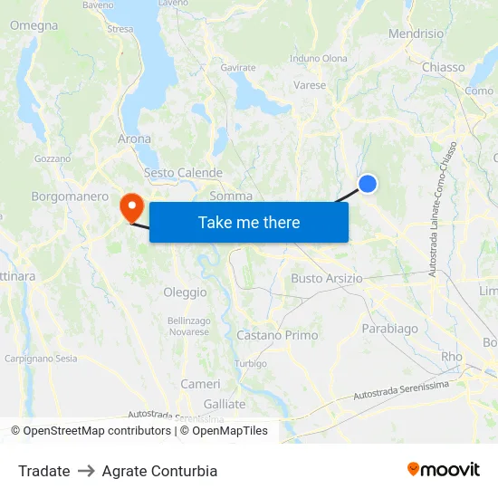 Tradate to Agrate Conturbia map