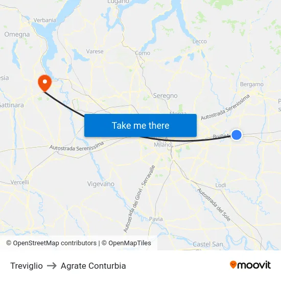 Treviglio to Agrate Conturbia map
