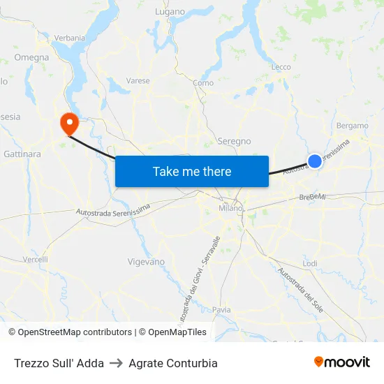 Trezzo Sull' Adda to Agrate Conturbia map