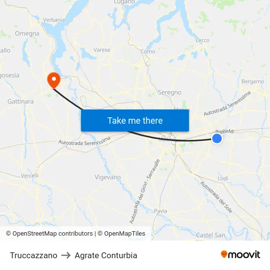 Truccazzano to Agrate Conturbia map