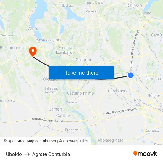 Uboldo to Agrate Conturbia map