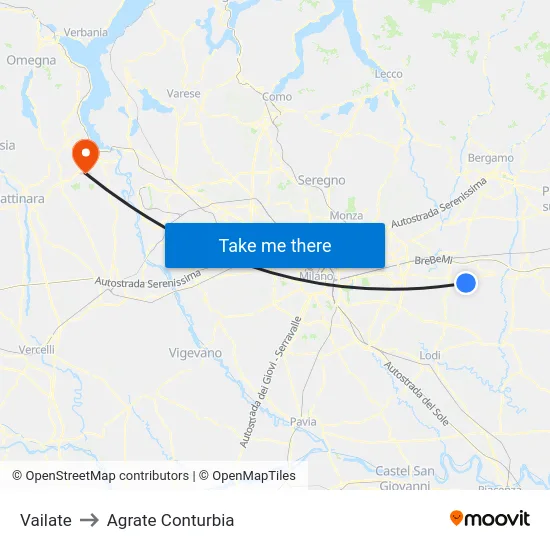 Vailate to Agrate Conturbia map