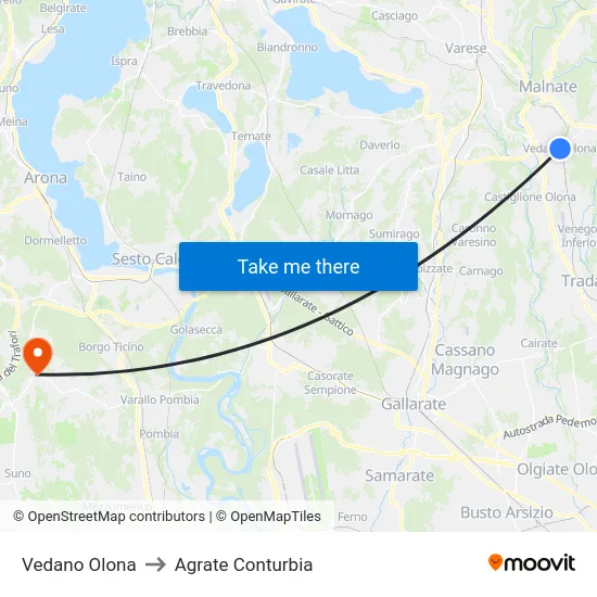 Vedano Olona to Agrate Conturbia map