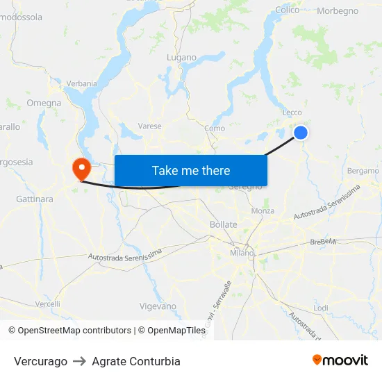 Vercurago to Agrate Conturbia map