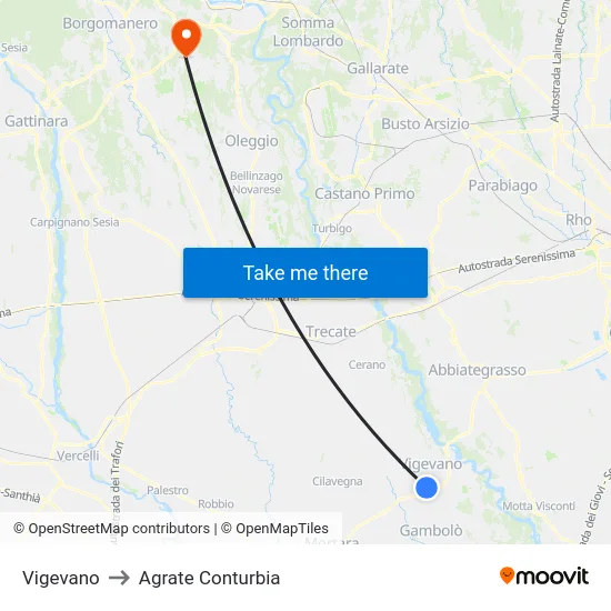 Vigevano to Agrate Conturbia map