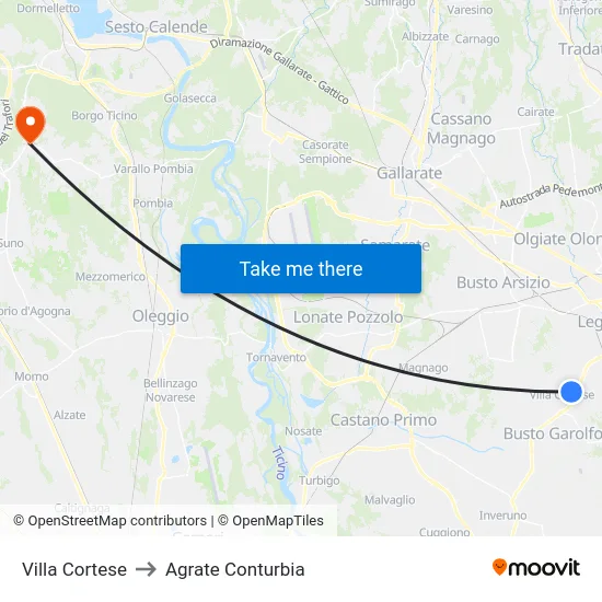 Villa Cortese to Agrate Conturbia map