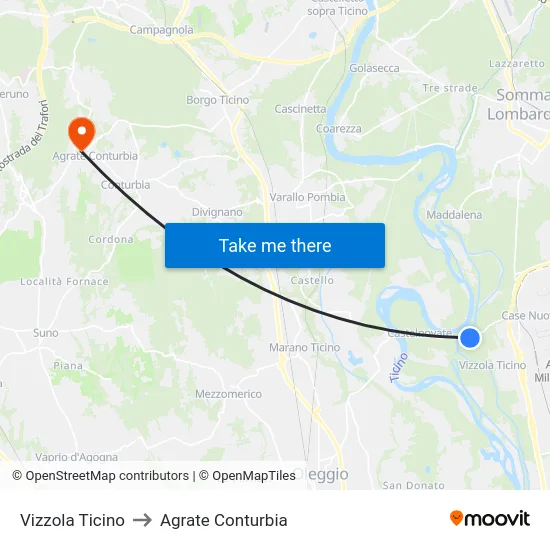 Vizzola Ticino to Agrate Conturbia map