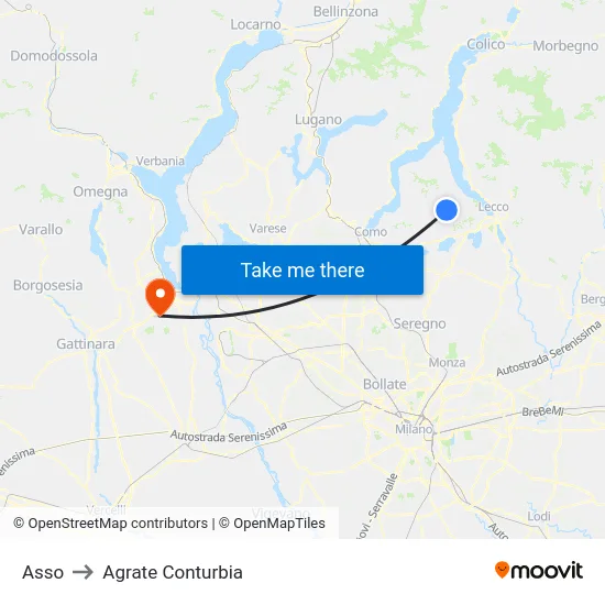 Asso to Agrate Conturbia map