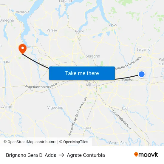 Brignano Gera D' Adda to Agrate Conturbia map