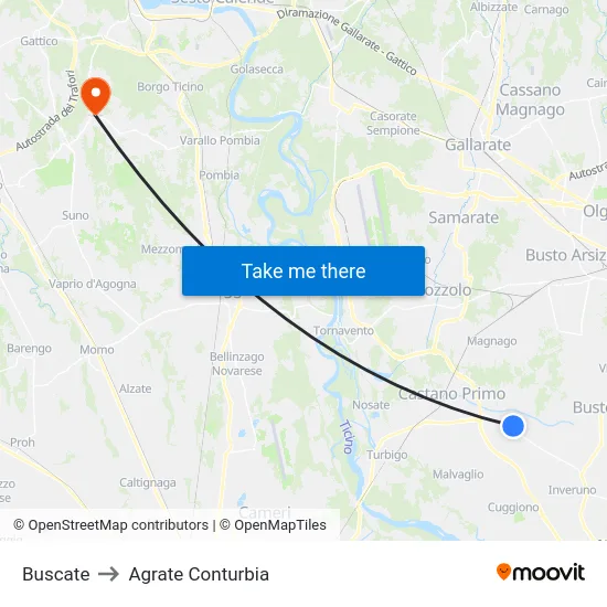 Buscate to Agrate Conturbia map