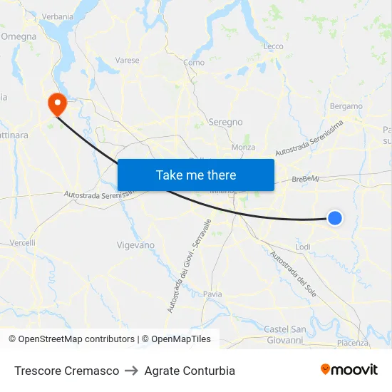 Trescore Cremasco to Agrate Conturbia map