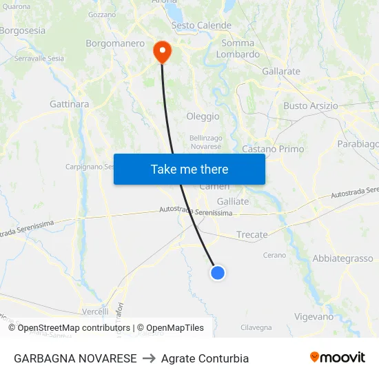 GARBAGNA NOVARESE to Agrate Conturbia map