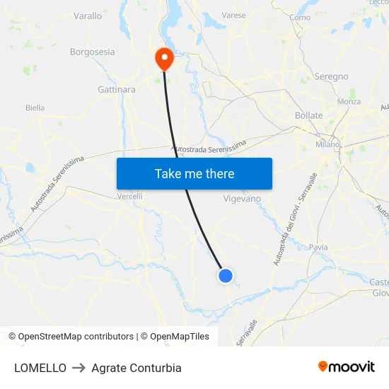 LOMELLO to Agrate Conturbia map