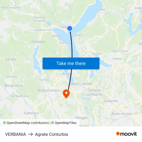 VERBANIA to Agrate Conturbia map