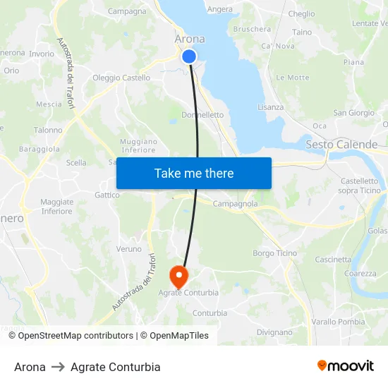 Arona to Agrate Conturbia map
