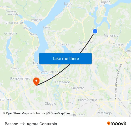 Besano to Agrate Conturbia map