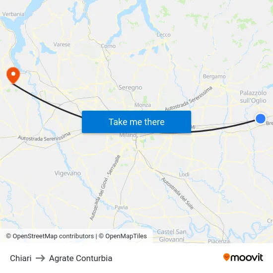 Chiari to Agrate Conturbia map