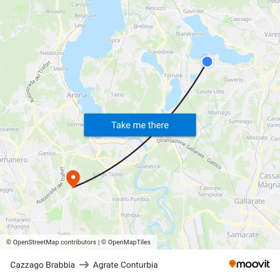Cazzago Brabbia to Agrate Conturbia map