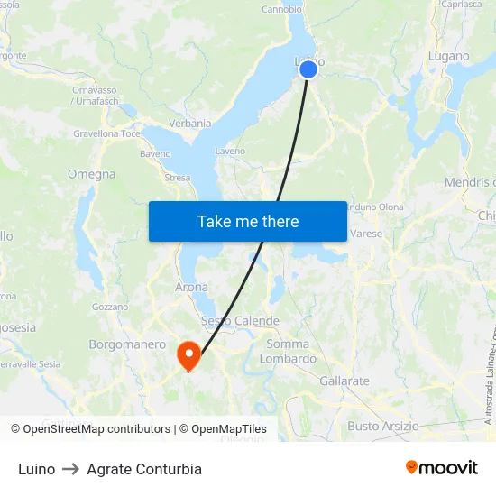 Luino to Agrate Conturbia map