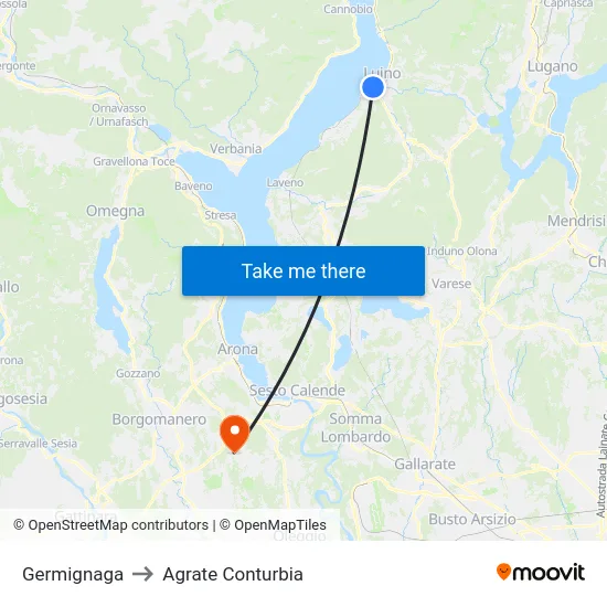 Germignaga to Agrate Conturbia map