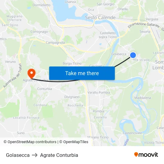 Golasecca to Agrate Conturbia map