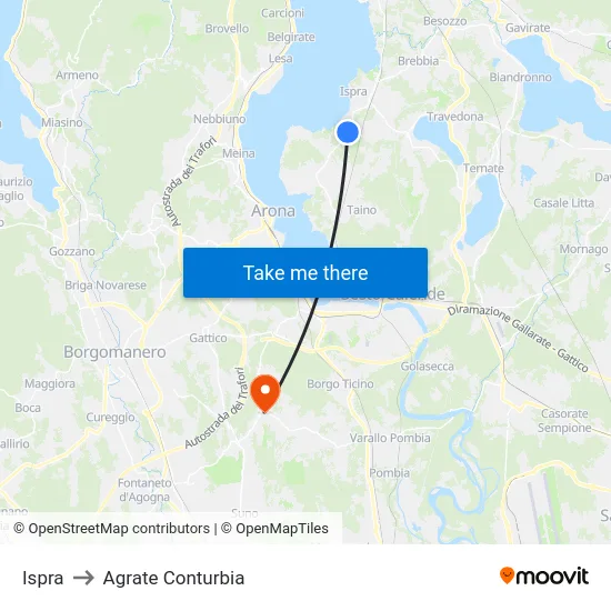 Ispra to Agrate Conturbia map