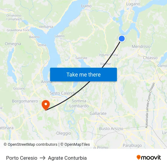 Porto Ceresio to Agrate Conturbia map