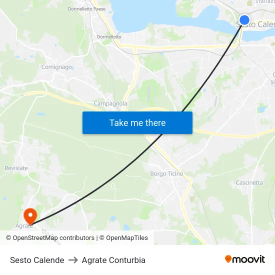 Sesto Calende to Agrate Conturbia map