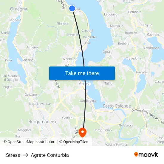 Stresa to Agrate Conturbia map