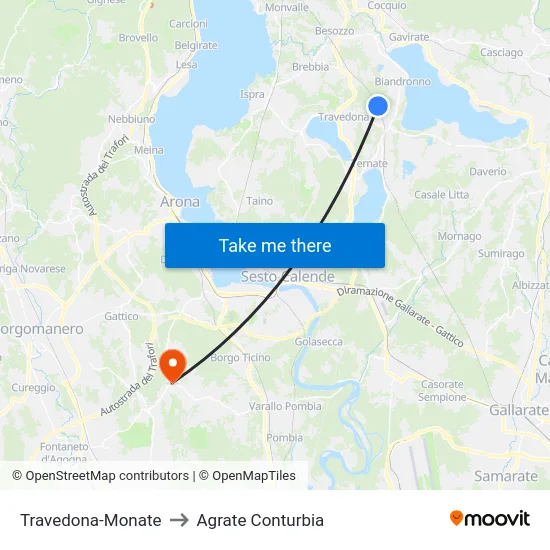 Travedona-Monate to Agrate Conturbia map
