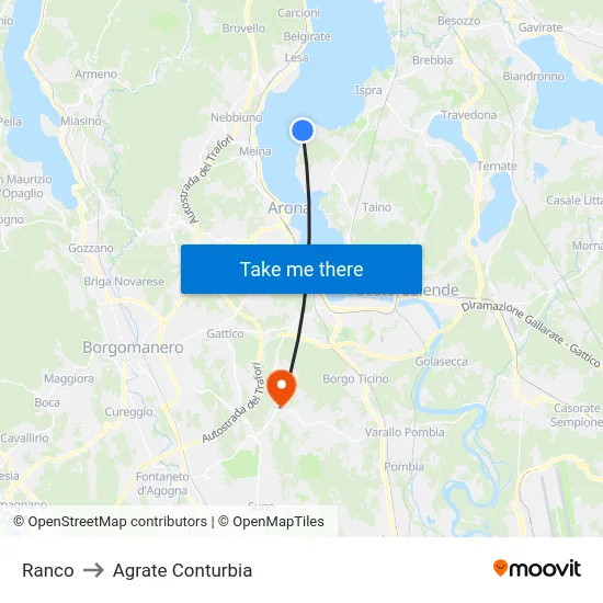 Ranco to Agrate Conturbia map