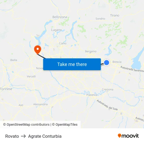 Rovato to Agrate Conturbia map