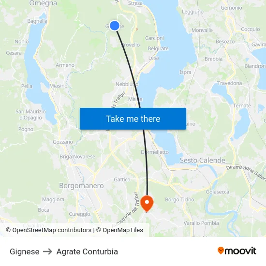 Gignese to Agrate Conturbia map