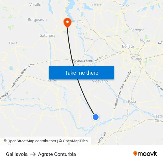 Galliavola to Agrate Conturbia map