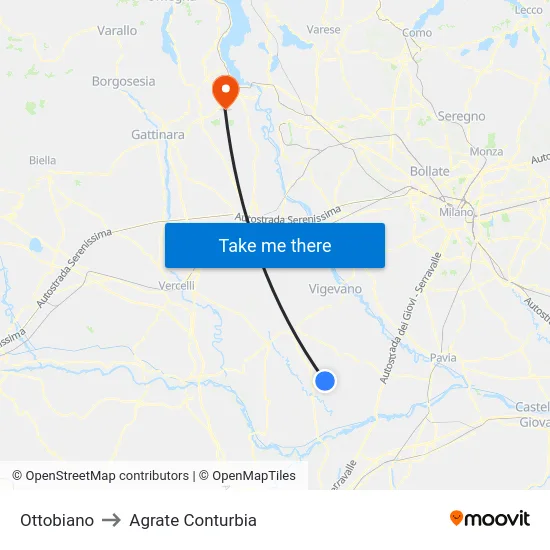 Ottobiano to Agrate Conturbia map