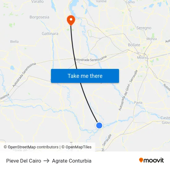 Pieve Del Cairo to Agrate Conturbia map