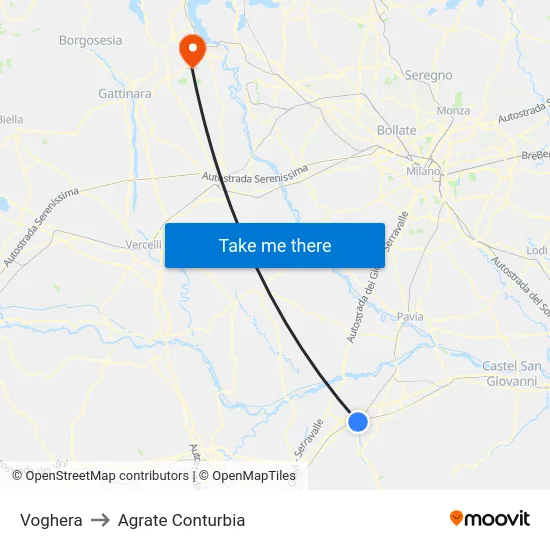 Voghera to Agrate Conturbia map