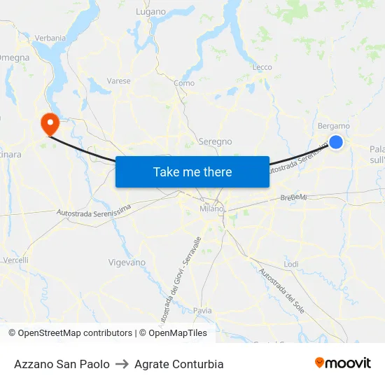 Azzano San Paolo to Agrate Conturbia map