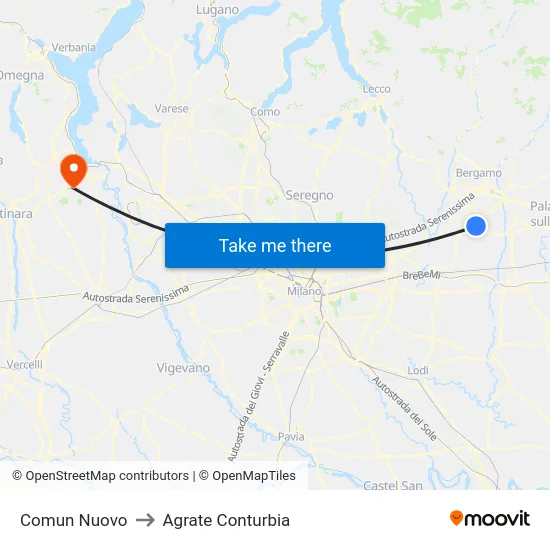 Comun Nuovo to Agrate Conturbia map
