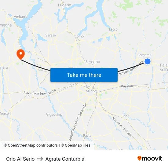 Orio Al Serio to Agrate Conturbia map