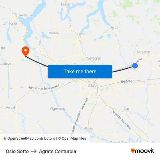 Osio Sotto to Agrate Conturbia map