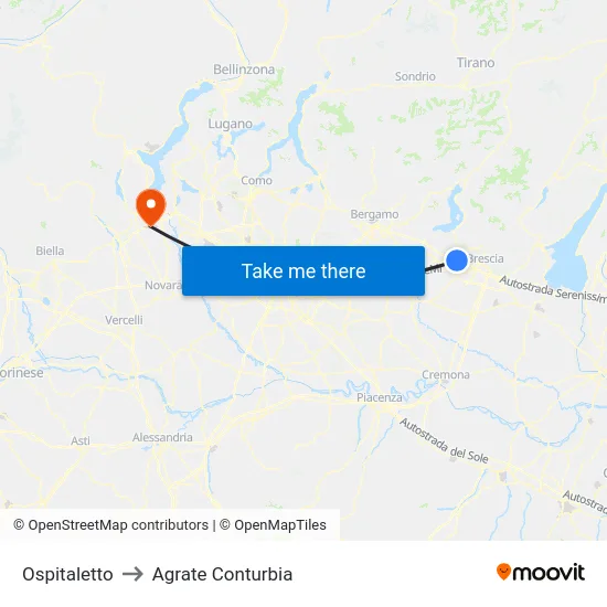 Ospitaletto to Agrate Conturbia map