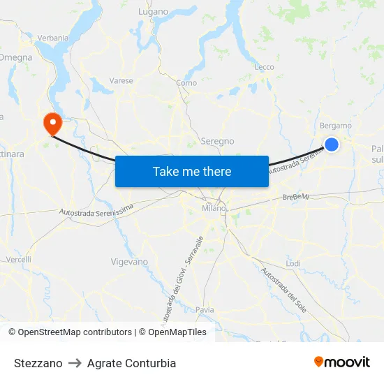 Stezzano to Agrate Conturbia map