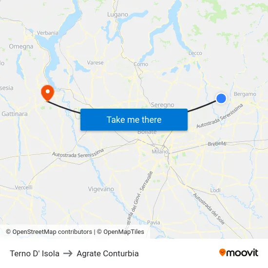 Terno D' Isola to Agrate Conturbia map