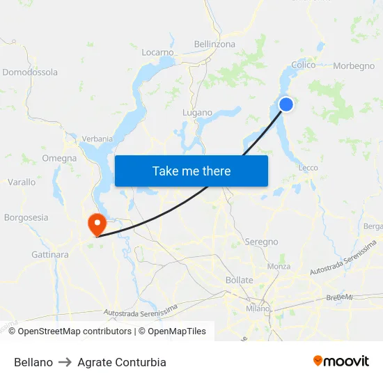 Bellano to Agrate Conturbia map
