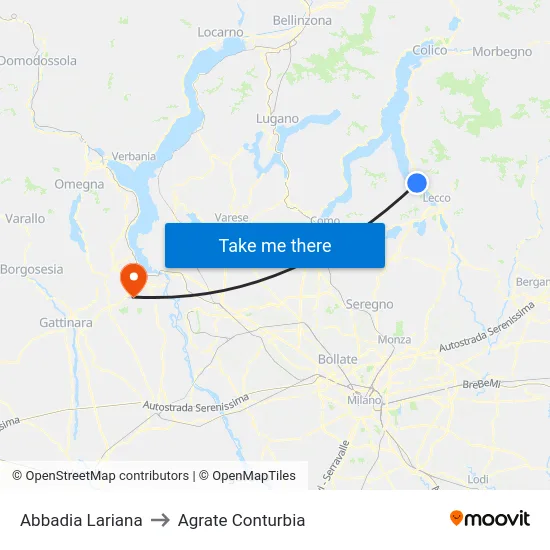 Abbadia Lariana to Agrate Conturbia map