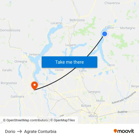 Dorio to Agrate Conturbia map