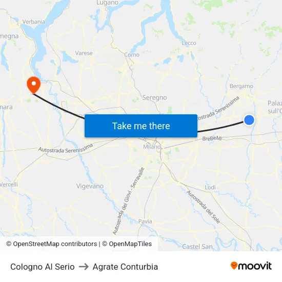 Cologno Al Serio to Agrate Conturbia map