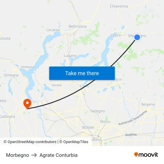 Morbegno to Agrate Conturbia map