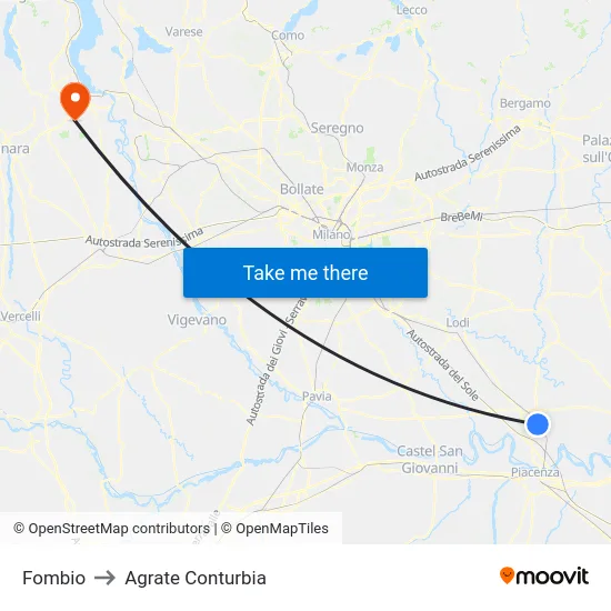 Fombio to Agrate Conturbia map